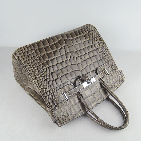 High Quality Fake Hermes Birkin 35CM Crocodile Veins Leather Bag Khaki 6089